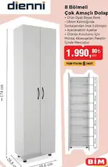 DİENNİ 8 BÖLMELİ ÇOK AMAÇLI DOLAP